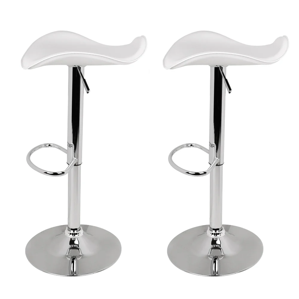 Set of 2 Marbella Gas Lift Bar Stools PU Leather - White & Chrome - Nurns