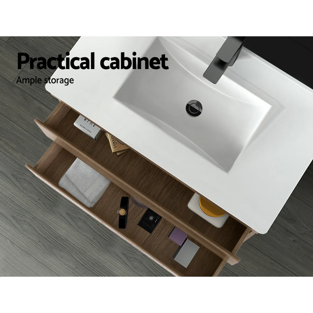 900mm Bathroom Vanity Cabinet Wash Basin Unit Sink Storage Wall Mounted Oak White - Nurns