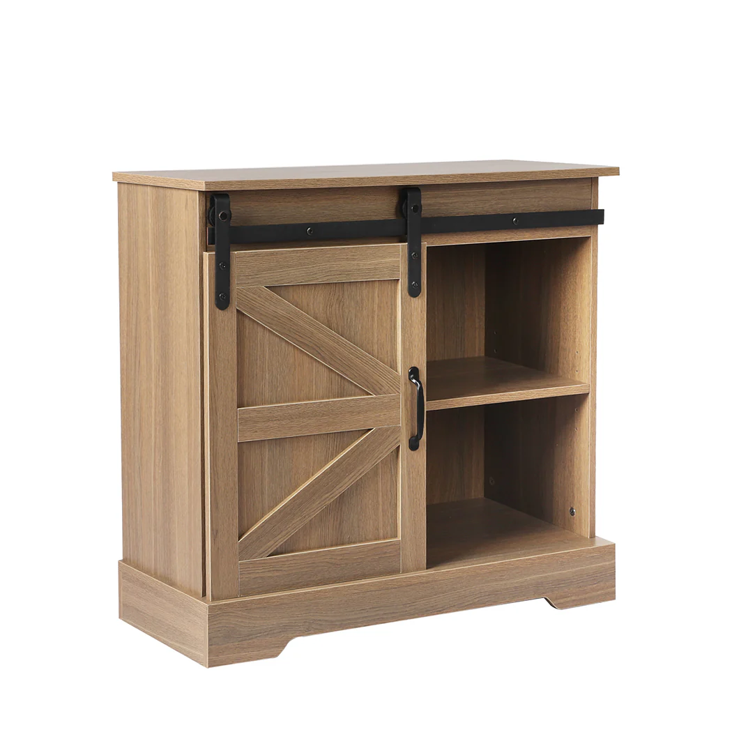 Finch Wooden Buffet Sideboard Cabinet Single Sliding Doors Kitchen Storage Cupboard - Oak - Nurns