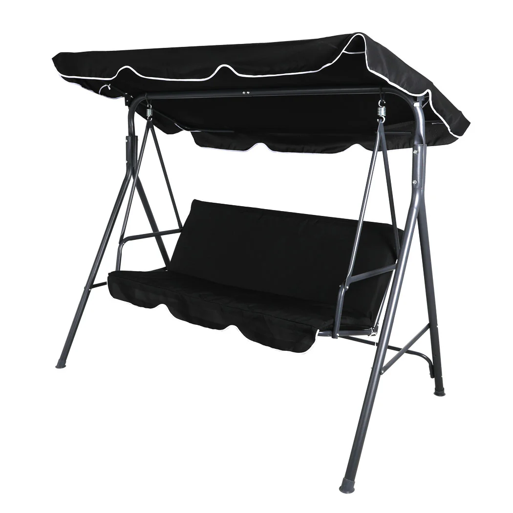 Lorel 3 Seater Swing Chair Garden Canopy Cushion - Black - Nurns