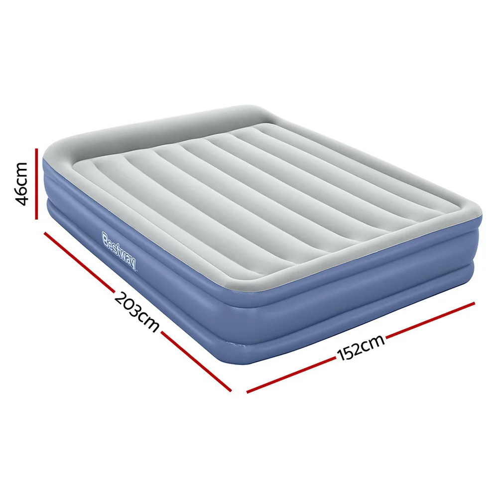 Factory Buys 46cm Air Mattress Inflatable Bed Airbed - Blue Queen - Nurns