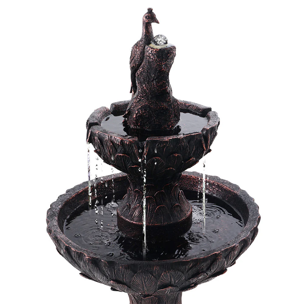 Solar Water Feature Tier Fountain with Pump Kit Bird Bath 106cm - Peacock - Nurns