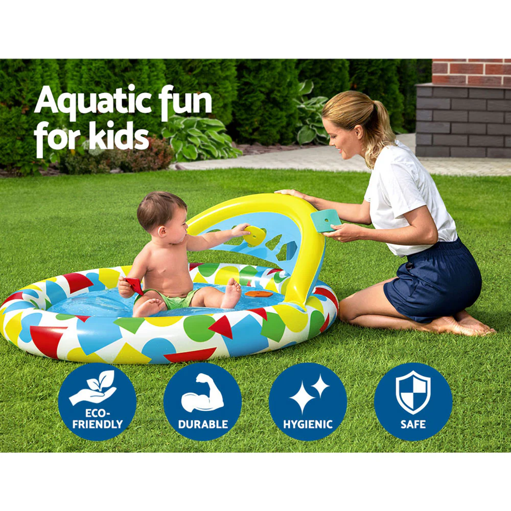 Bestway Kids Pool 120x117x46cm Inflatable Play Swimming Pools w/ Canopy 45L - Nurns