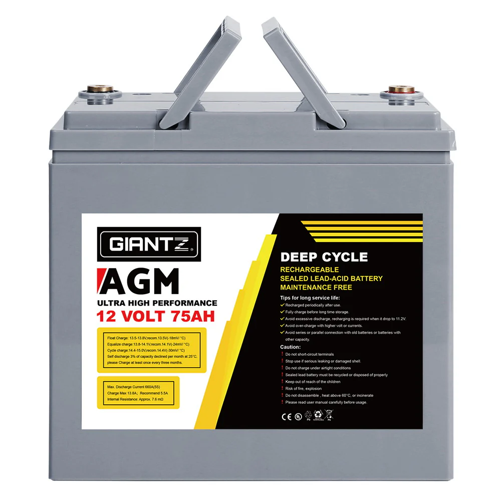 Deep Cycle Battery 12V 75Ah Box Portable Solar Caravan Camping - Nurns