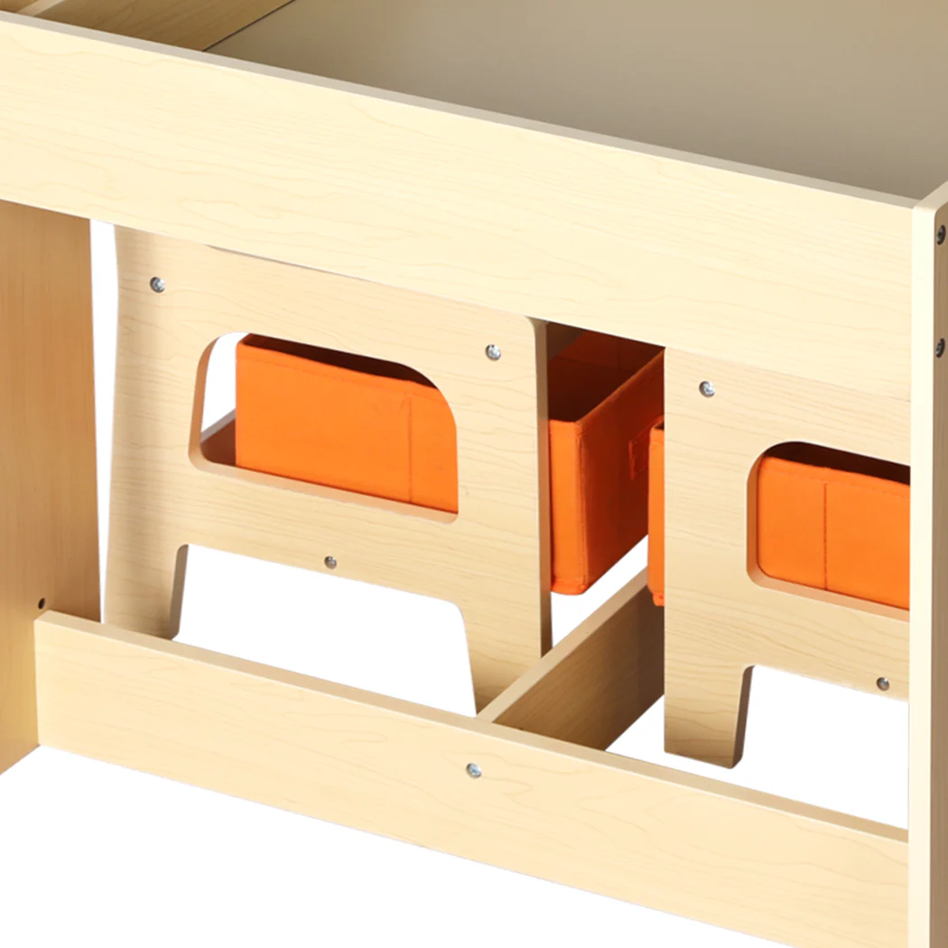 Phyllys 3-Piece Kids Table & Chairs Set Storage Box Toys Play Desk Wooden Study - White & Wood - Nurns