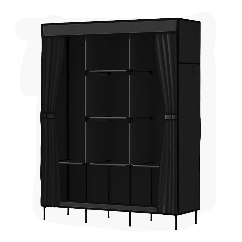 Large Portable Clothes Closet Wardrobe with Shelf Black - Nurns