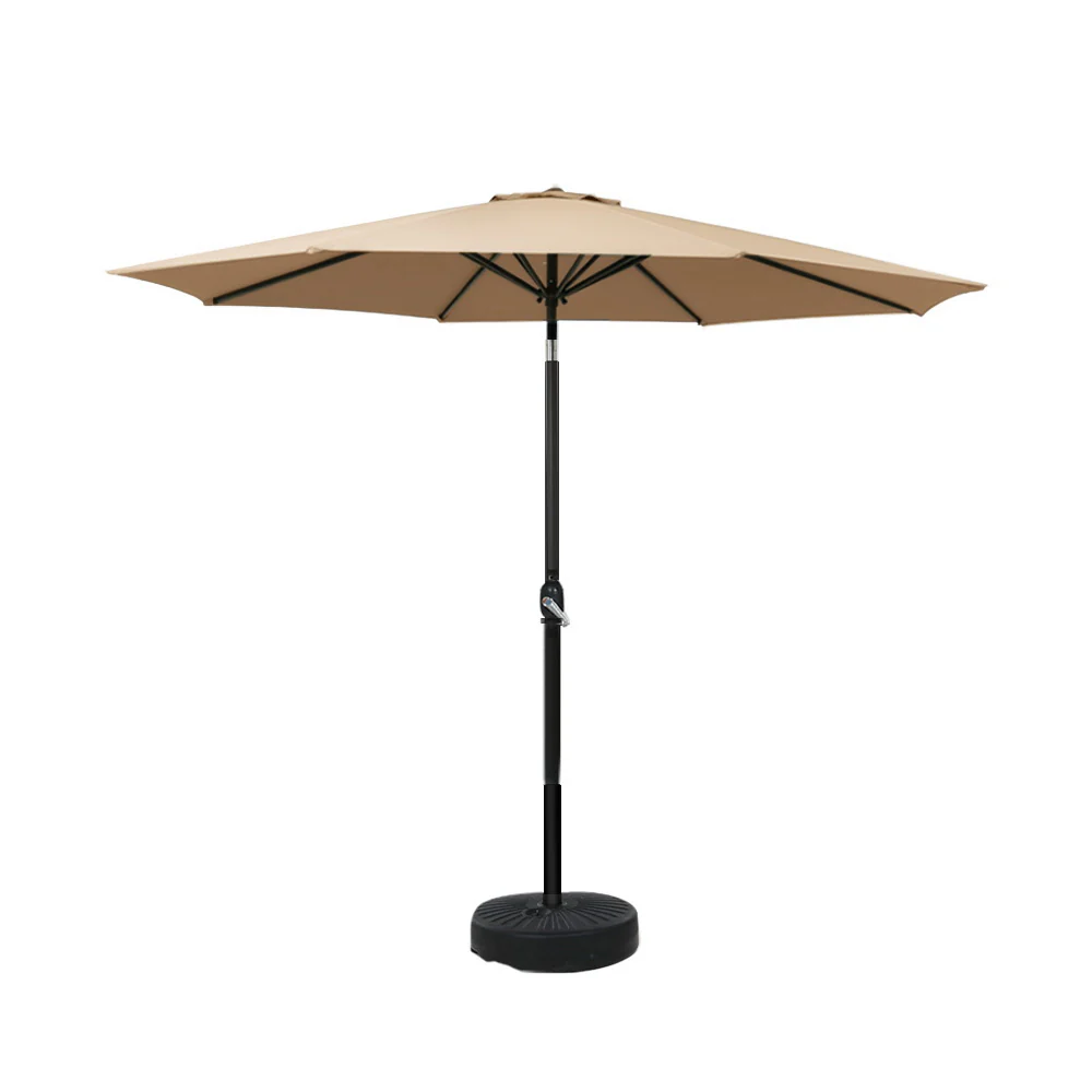 Instahut 2.7m Outdoor Umbrella w/Base Pole Stand Garden Sun Beige - Nurns