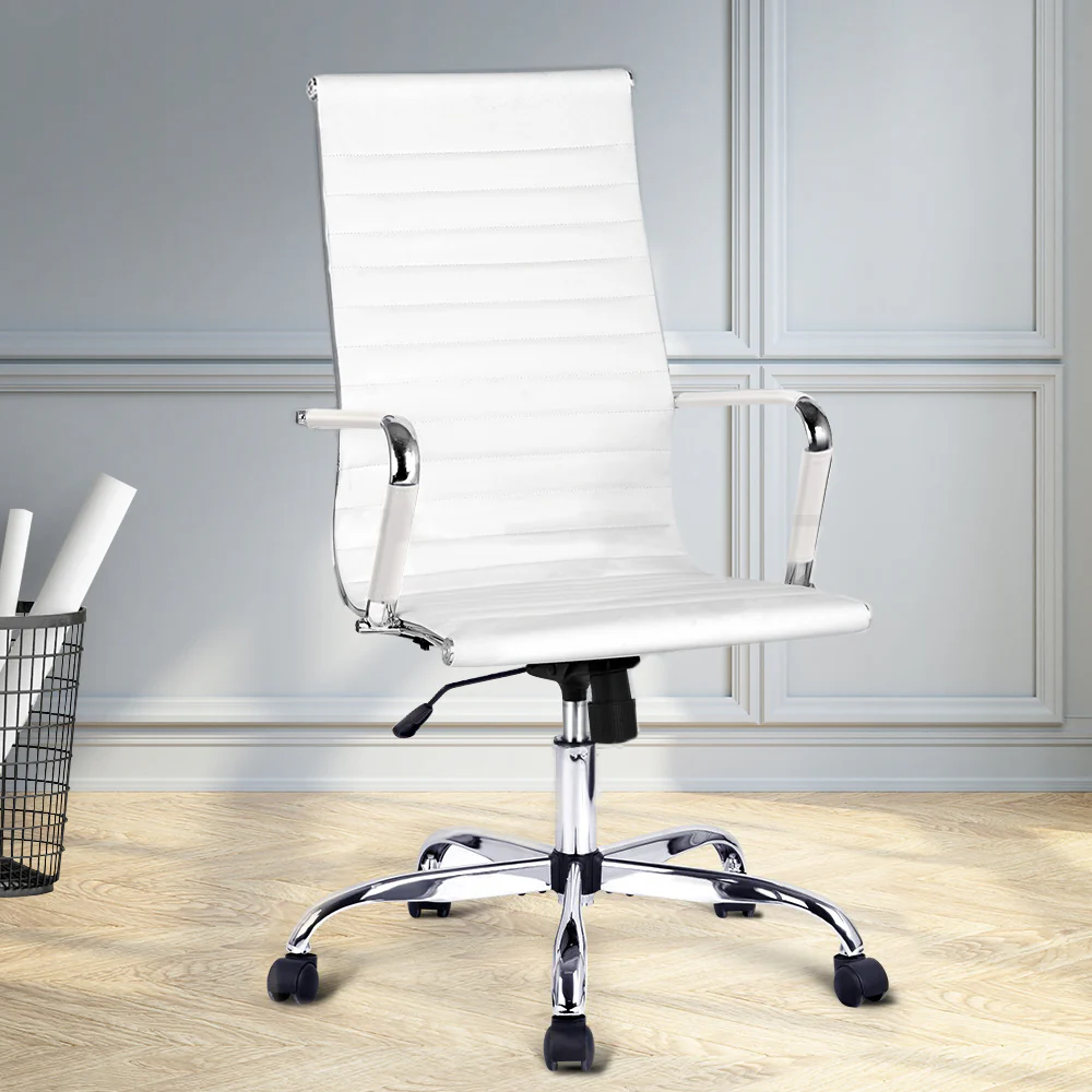 Artiss Office Chair Conference Chairs Pu Leather High Back White - Nurns