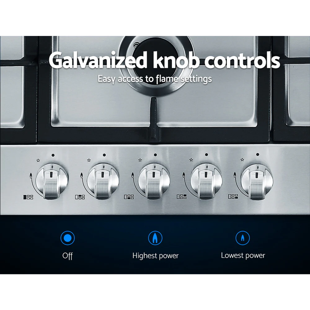 Devanti Gas Cooktop 90cm 5 Burner Silver - Nurns