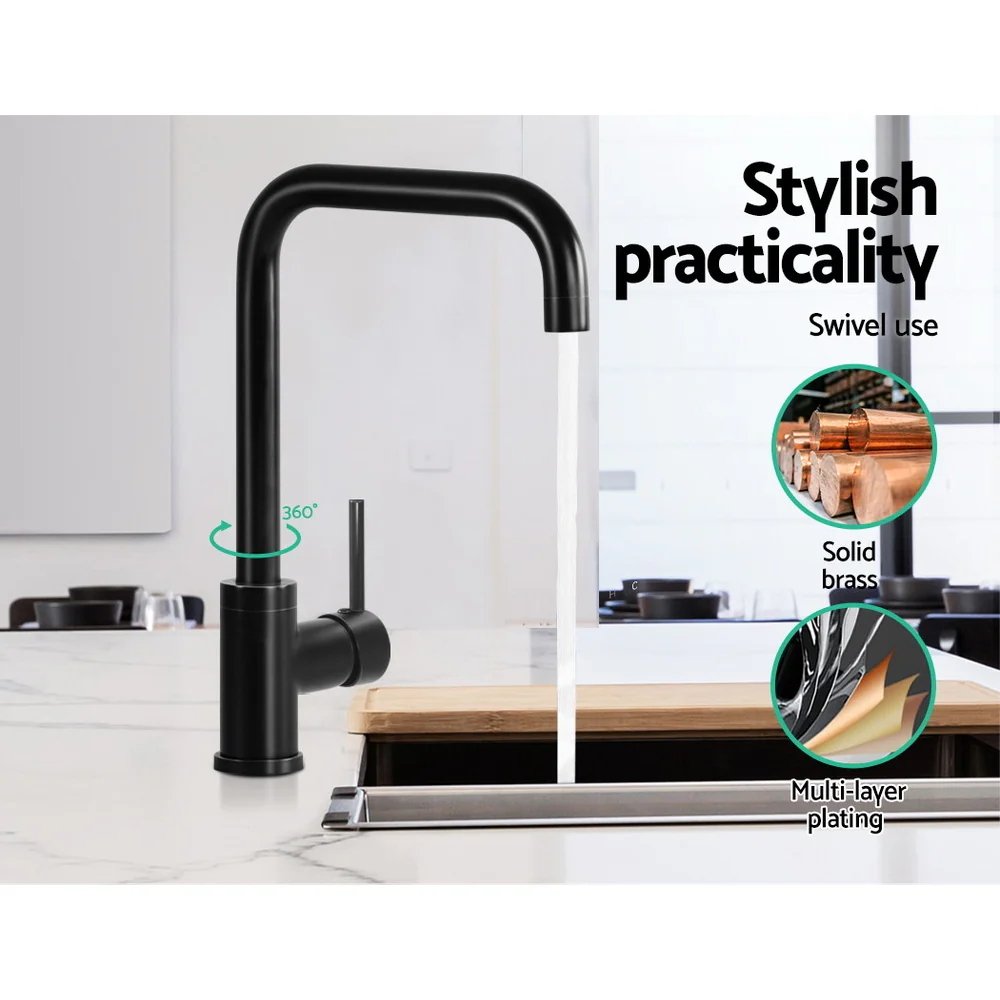 Kitchen Mixer Tap Mixer Rectangle Sink Faucet Basin Laundry Black - Nurns