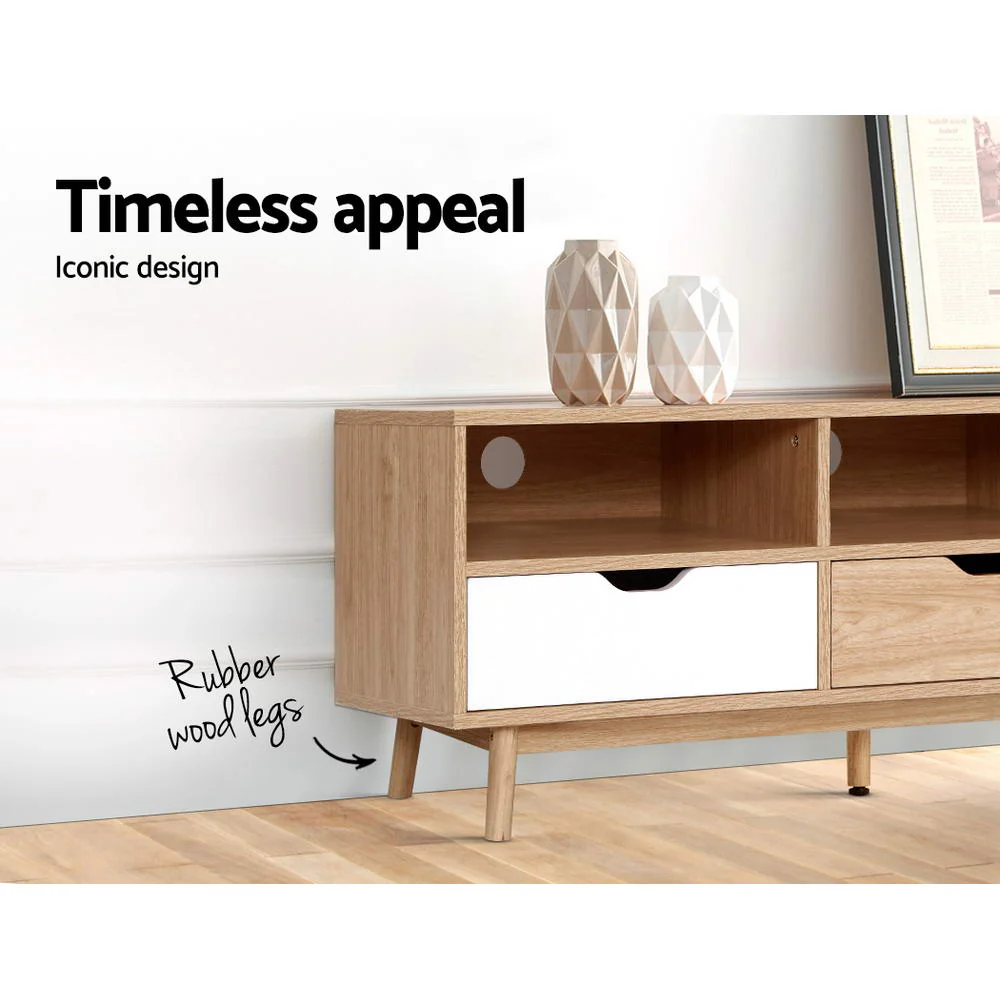 Ursa 140cm TV Cabinet Entertainment Unit Stand Wooden Storage Scandinavian - Oak & White - Nurns