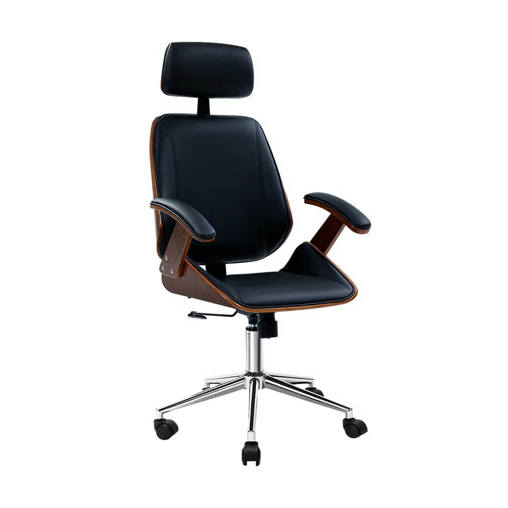 Artiss Wooden Office Chair Leather Seat Black - Nurns