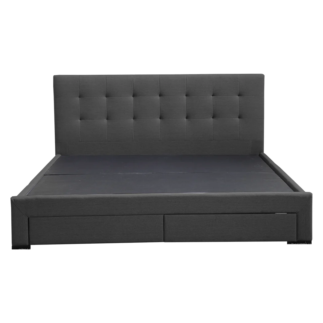 Thale Bed Frame Fabric Base With Storage Drawer Wooden - Dark Grey Double - Nurns