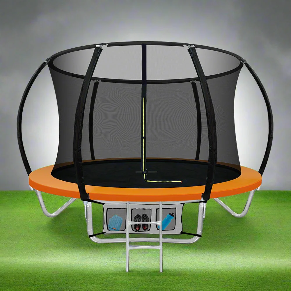 Everfit Trampoline for Kids 8FT with Ladder Enclosure Safety Net Rebounder Orange - Nurns