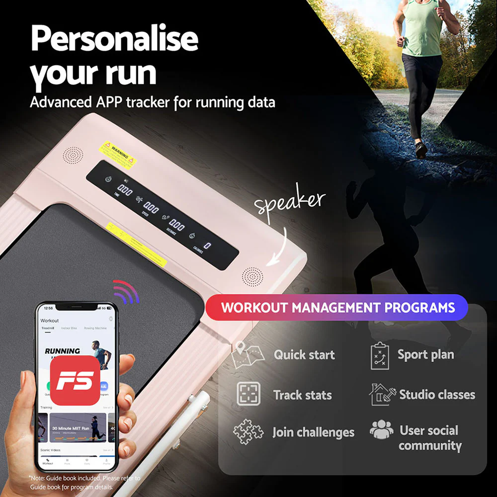 Everfit Treadmill Electric Walking Pad Under Desk Home Gym Fitness 400mm Pink - Nurns