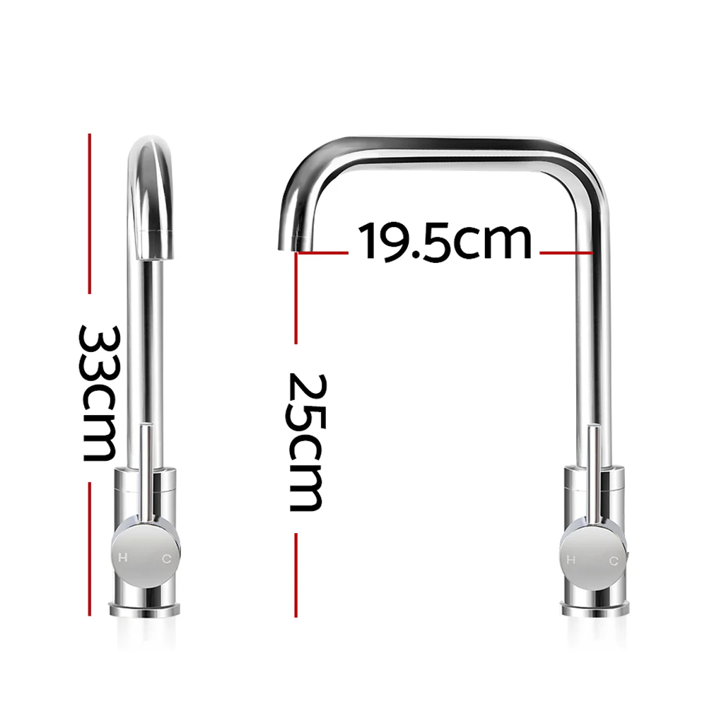 Kitchen Mixer Tap Mixer Rectangle Sink Faucet Basin Laundry Chrome - Nurns