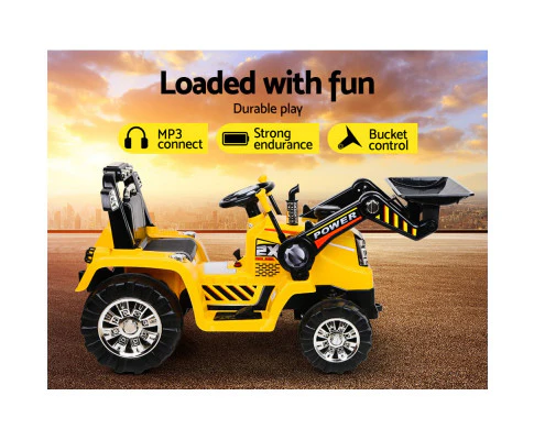 Kids Ride On Bulldozer Digger Electric Car - Yellow - Nurns
