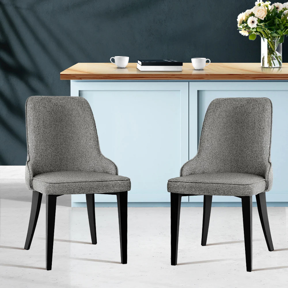 Kimber Set of 2 Dining Chairs Linen Fabric - Grey - Nurns