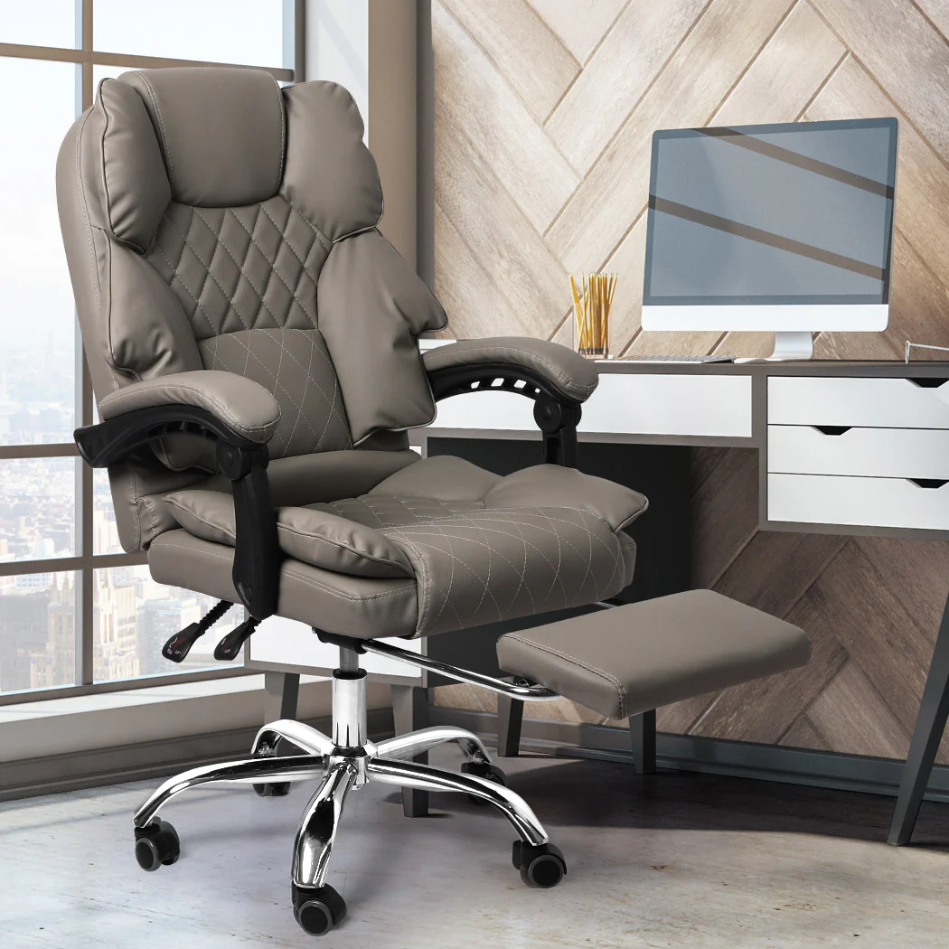 Levede Gaming Chair Office Computer Grey Footrest - Nurns