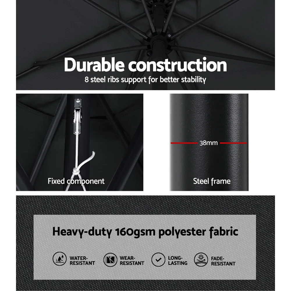 Instahut 2.7m Outdoor Umbrella w/Base Pole Stand Garden Beach Black - Nurns