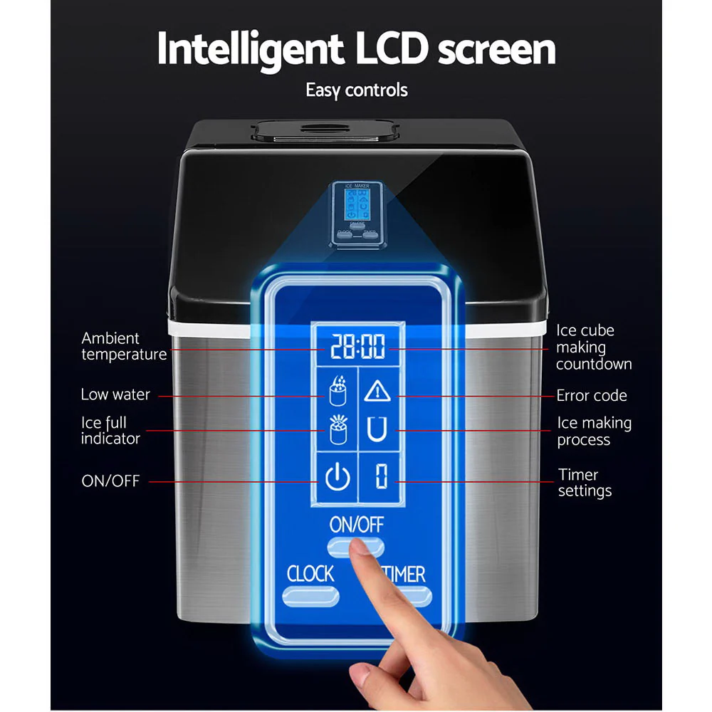 Devanti 3.2L Portable Ice Cube Maker Cold Commercial Machine Stainless Steel - Nurns