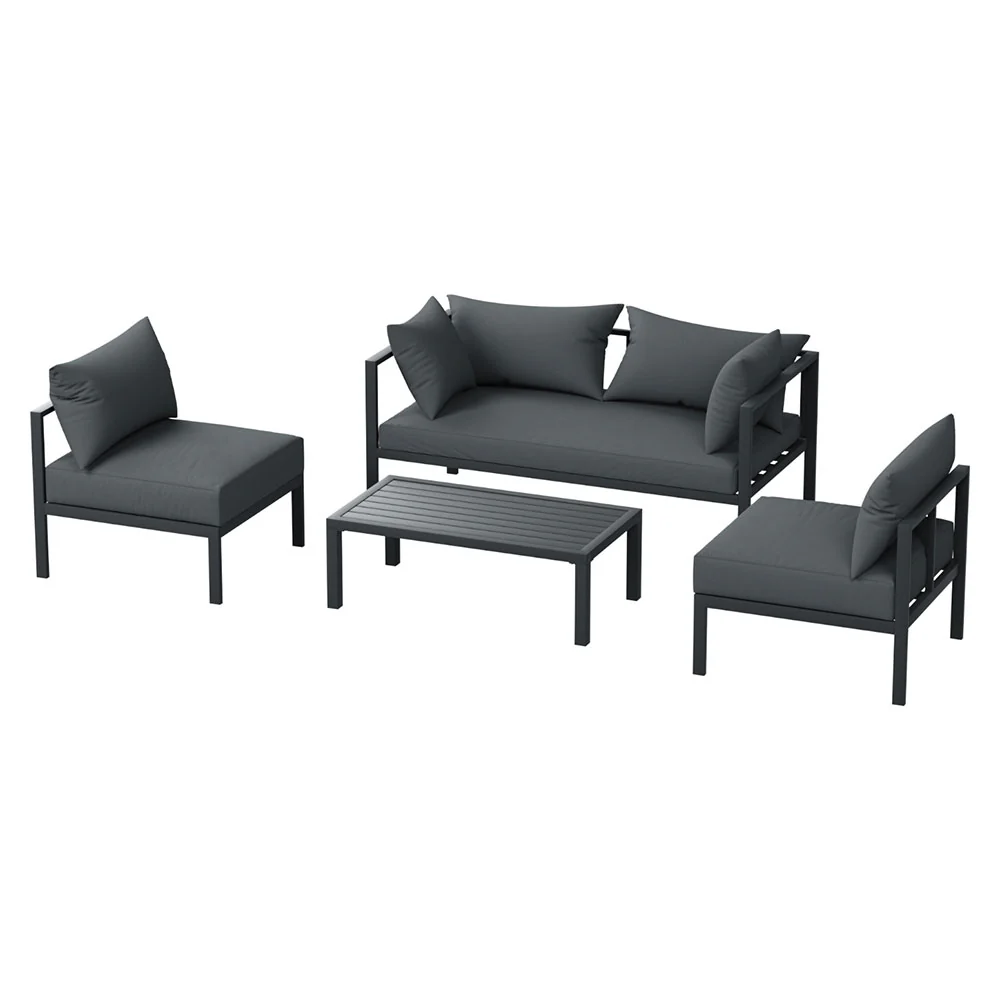 Atlas 4-Seater Aluminium Patio Furniture Setting 4-Piece Outdoor Sofa Set - Charcoal - Nurns