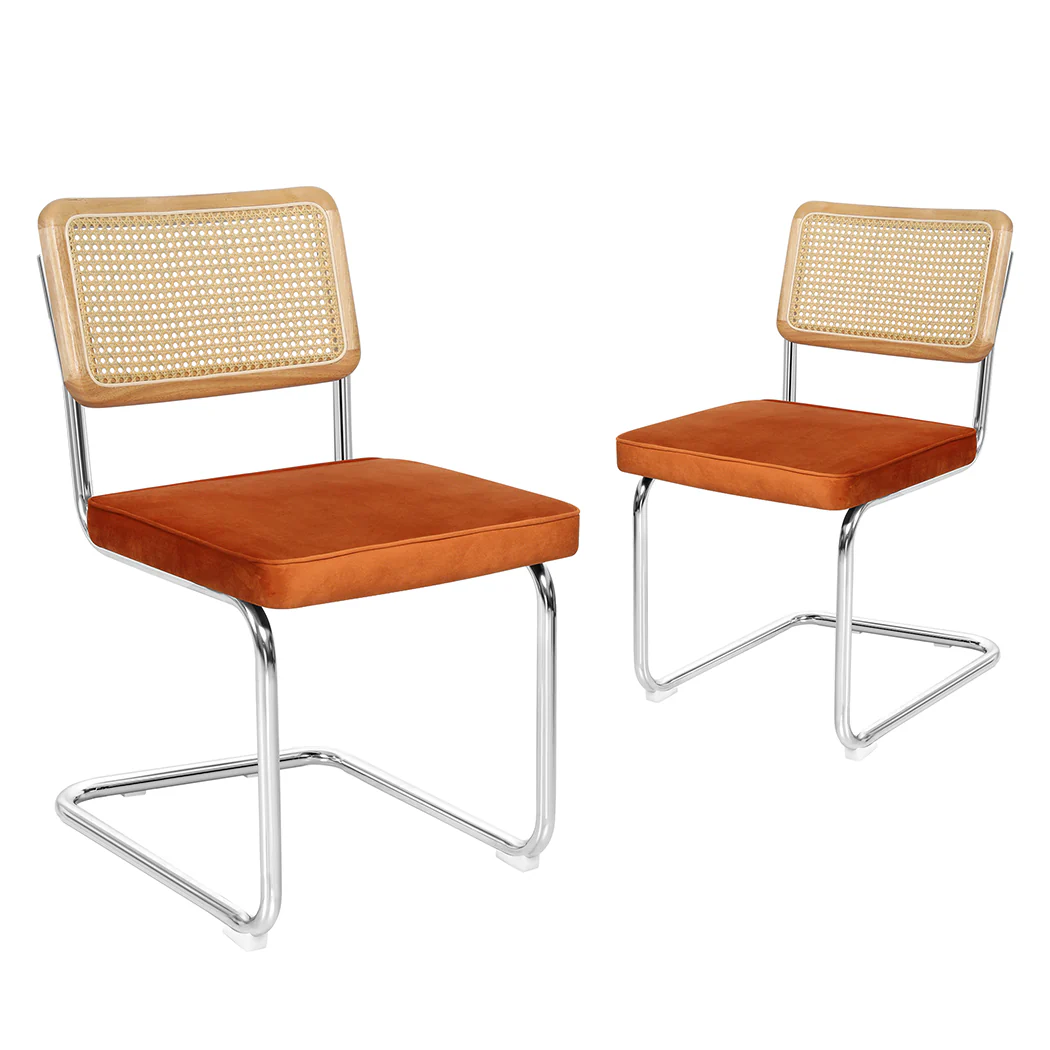 Verity Set of 2 Dining Chairs Chair Replica Cantilever Velvet Rattan Midcentury - Brown - Nurns