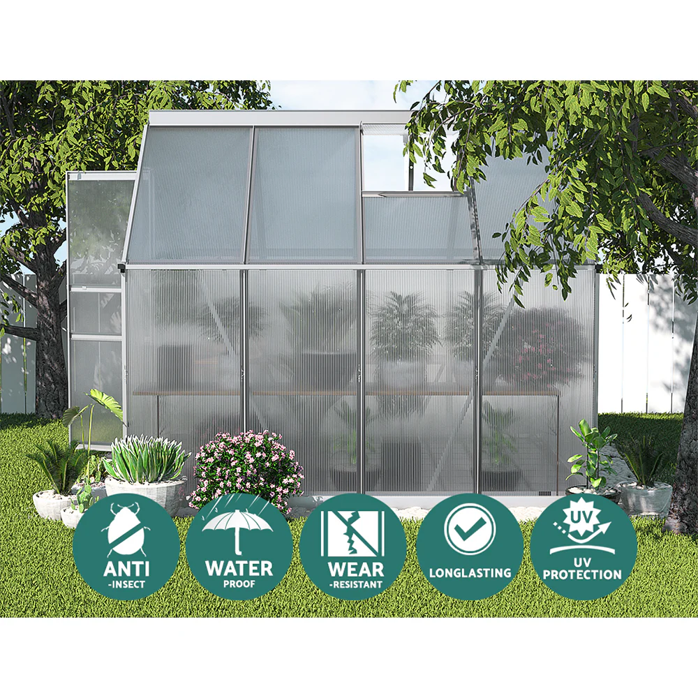 Greenfingers Greenhouse Aluminium Green House Polycarbonate Garden Shed 2.4x1.9M - Nurns