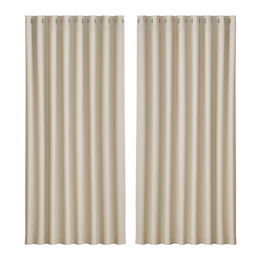 Set of 2 Blockout Curtains Blackout Window Curtain Eyelet 300x230cm Beige - Nurns