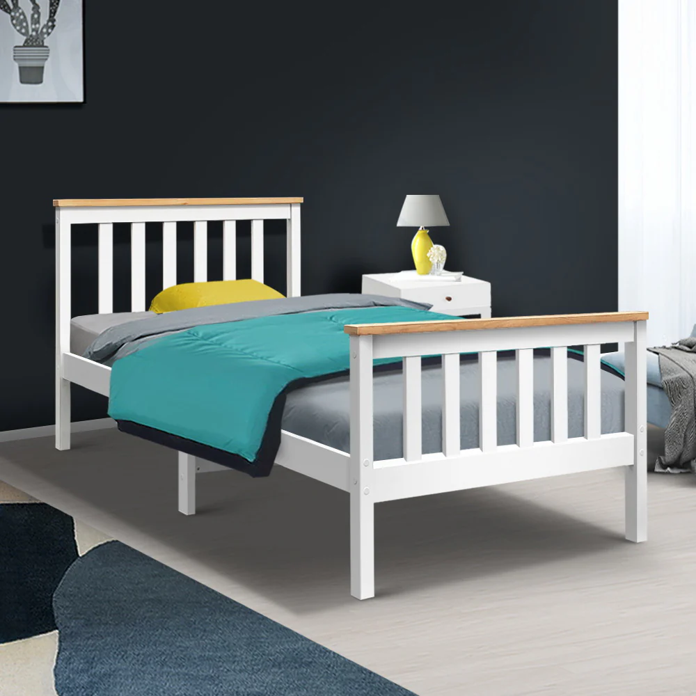 Camden Wooden Bed Frame Bedroom Furniture Kids - White Single - Nurns
