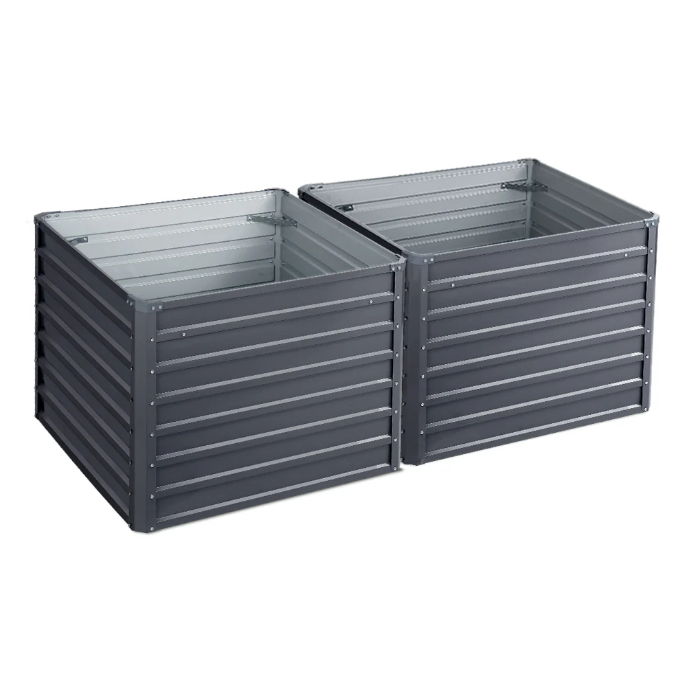 Set of 2 Garden Bed 100x100x77cm Planter Box Raised Container Galvanised - Nurns