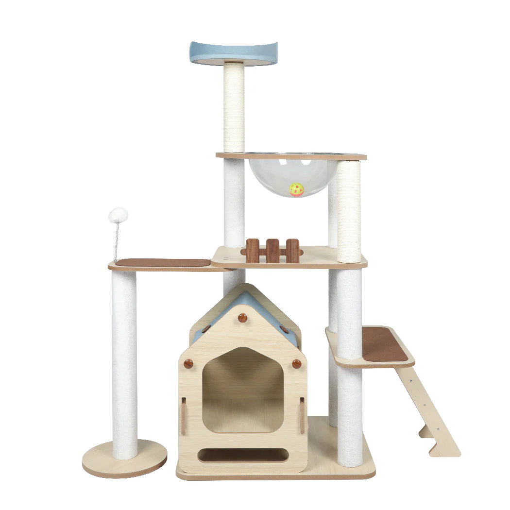 Cat Tree Scratching Post Scratcher Cats Tower Wood Condo Toys House 138cm - White - Nurns