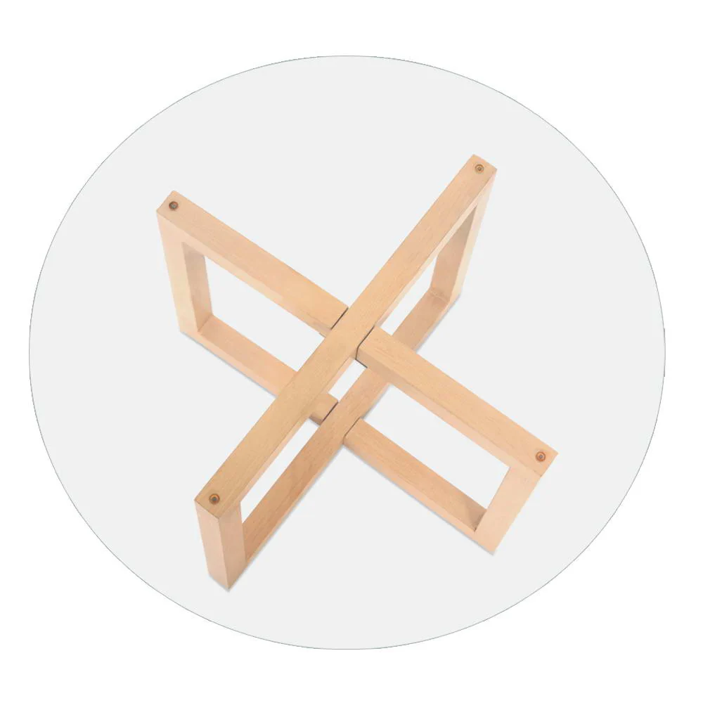 Idas Coffee Table 80cm Round Tempered Glass - Wood - Nurns