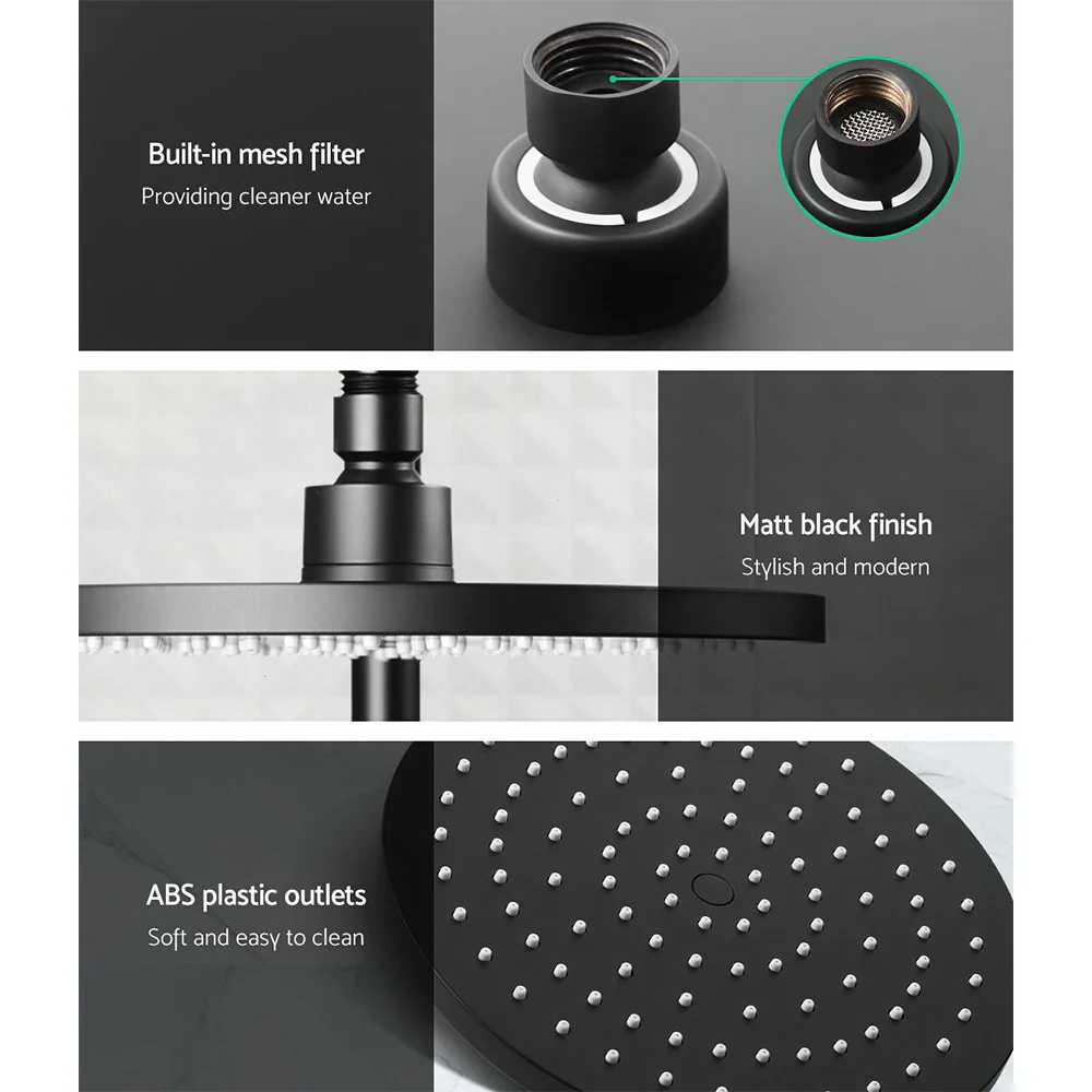 9'' Rain Shower Head Set Handheld Round High Pressure Mixer Tap Black - Nurns