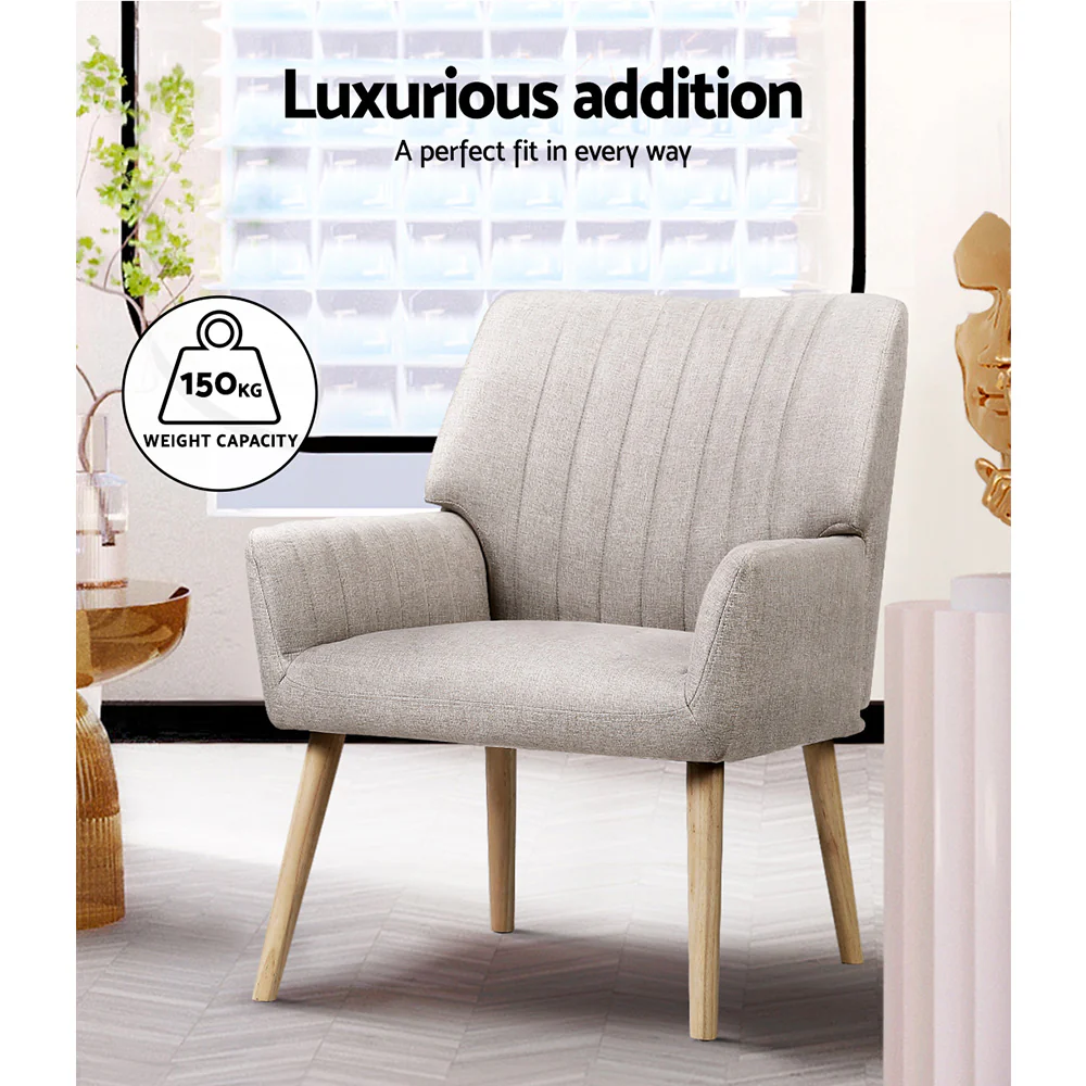 Meertha Accent Fabric Lounge Armchair - Beige - Nurns