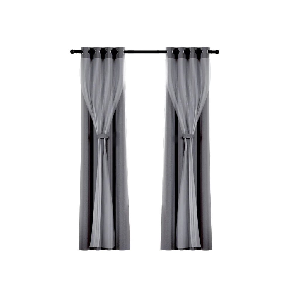 Set of 2 132x304cm Blockout Sheer Curtains Charcoal - Nurns