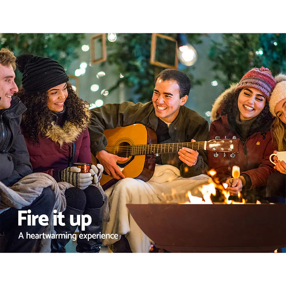 Fire Pit Outdoor Heater Charcoal Rustic Burner Steel Fireplace 70CM - Nurns