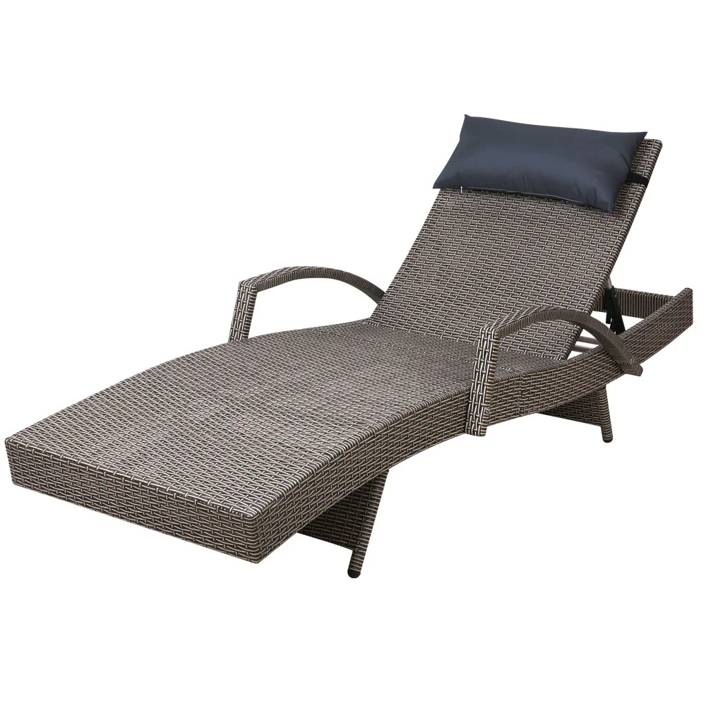 Silsden Outdoor Sun Lounge Wicker with Armrest Chair and Pillow - Grey - Nurns