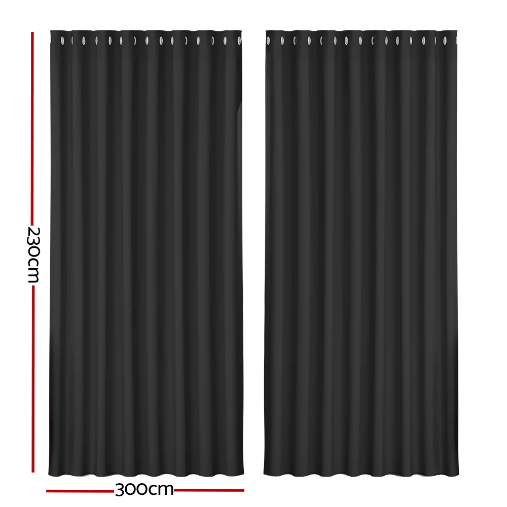 Set of 2 Blockout Curtains Blackout Window Curtain Eyelet 300x230cm Black - Nurns