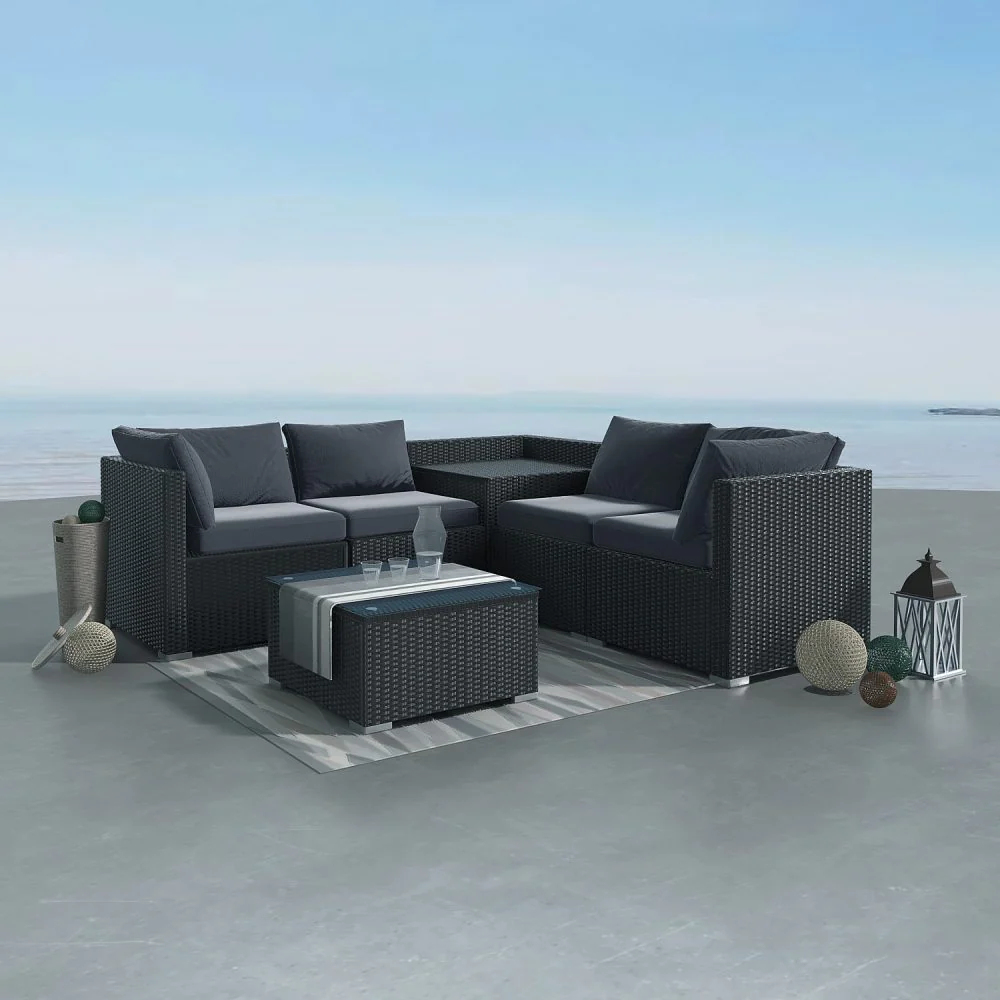 Robyn 5-Seater Modular Lounge Sofa 6-Piece Outdoor Sofa - Black - Nurns