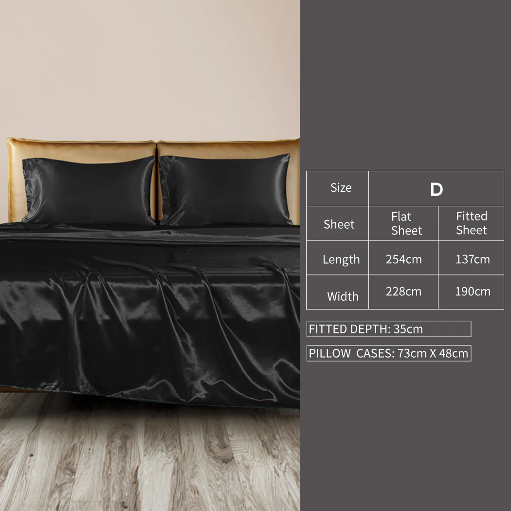 Double Dreamz Silky Satin Sheets Fitted Black - Nurns