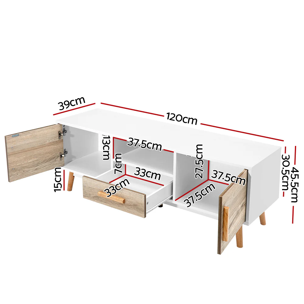 Nissa 120cm Wooden Entertainment Unit - White & Wood - Nurns