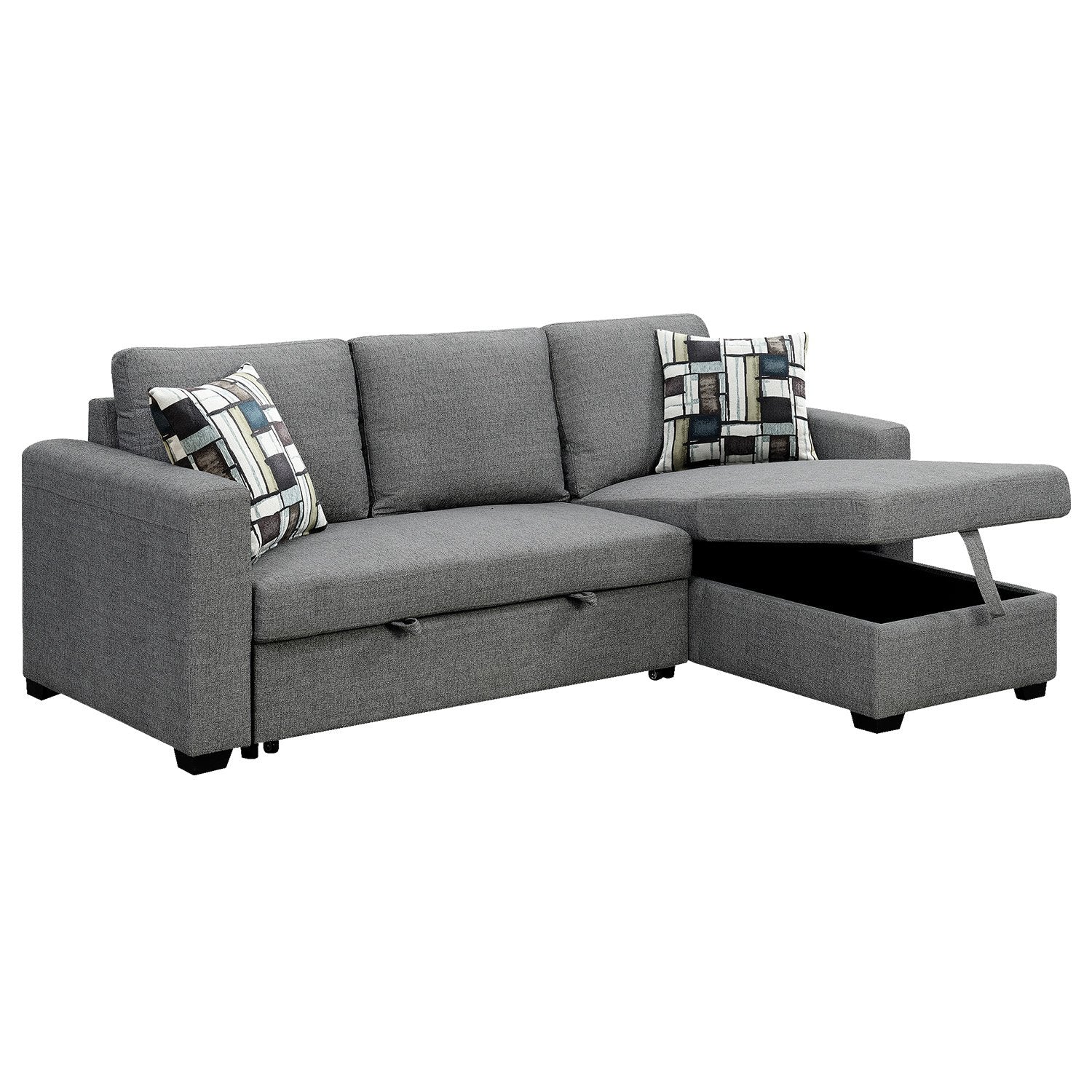 Meshi 3-Seater Pullout Sofa Bed with Storage Chaise Lounge - Grey - Nurns
