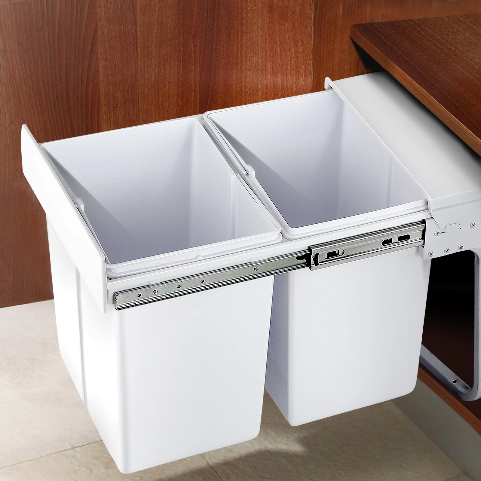 Pull Out Bin Kitchen Double Basket 2X20L White - Nurns