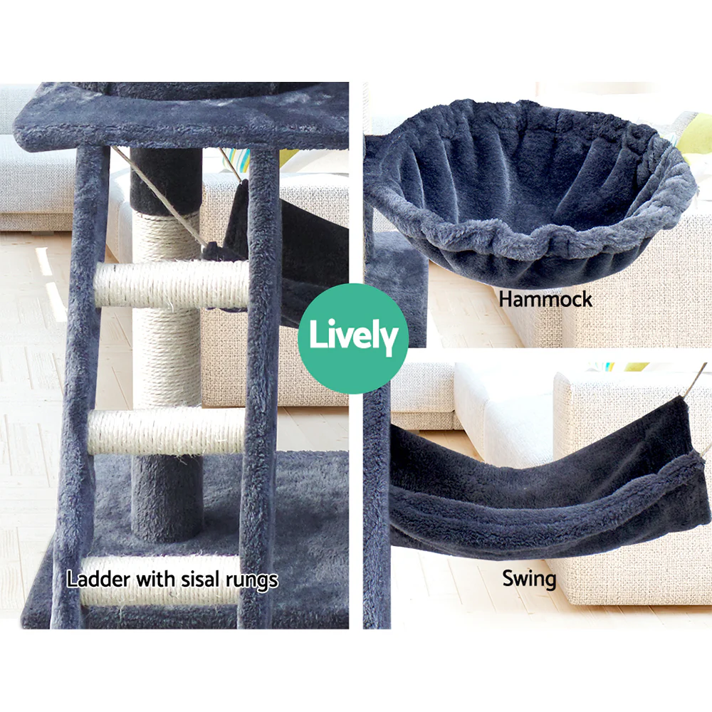 Cat Tree 141cm Trees Scratching Post Scratcher Tower Condo House Furniture Wood - Dark Grey - Nurns