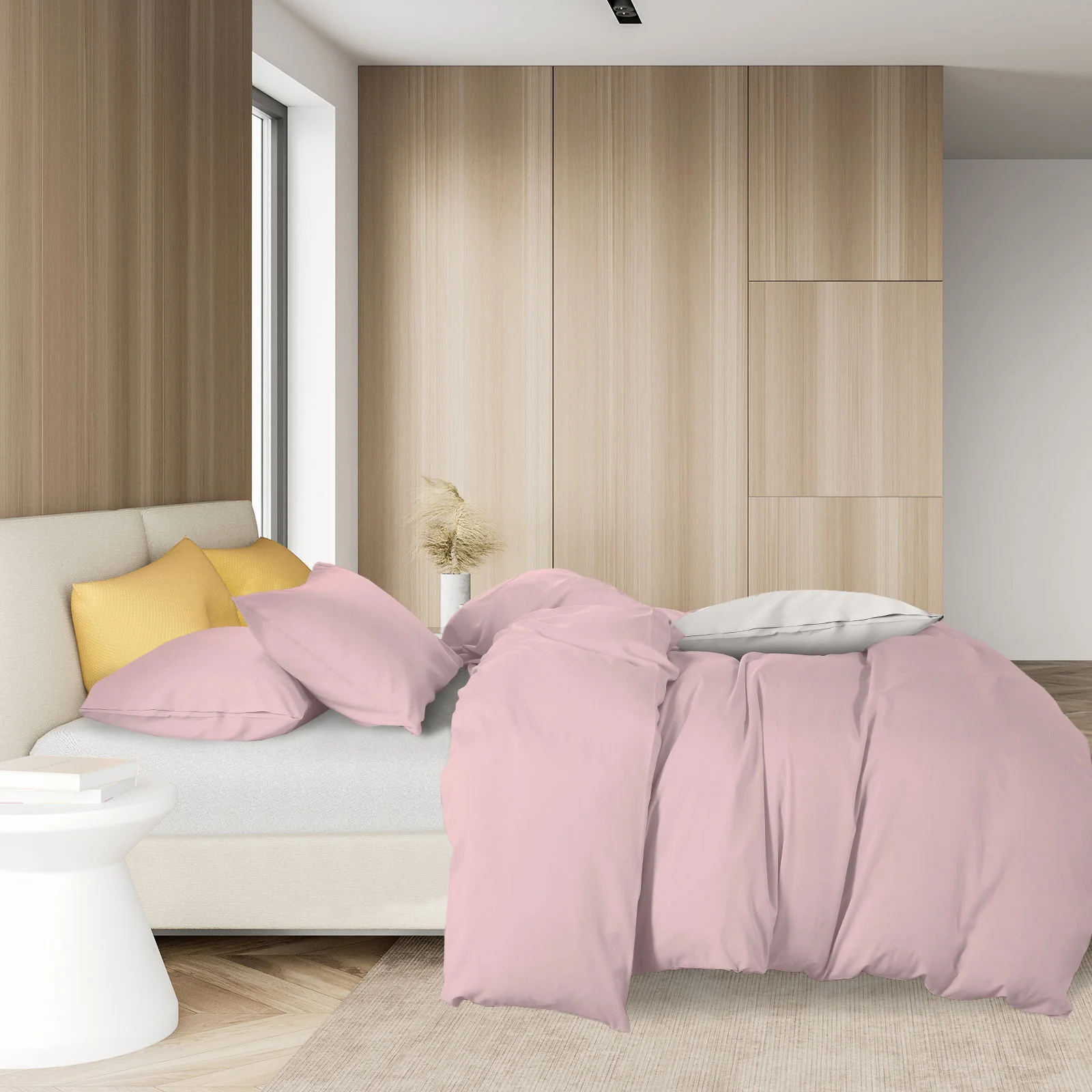 KING 1000TC Cotton Blend Quilt Cover Pillowcase Set - Pink - Nurns