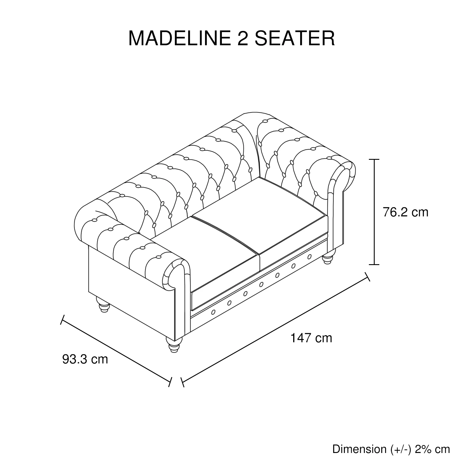 Mabel 2-Seater Sofa Lounge Button Tufted in Faux Leather - Brown - Nurns