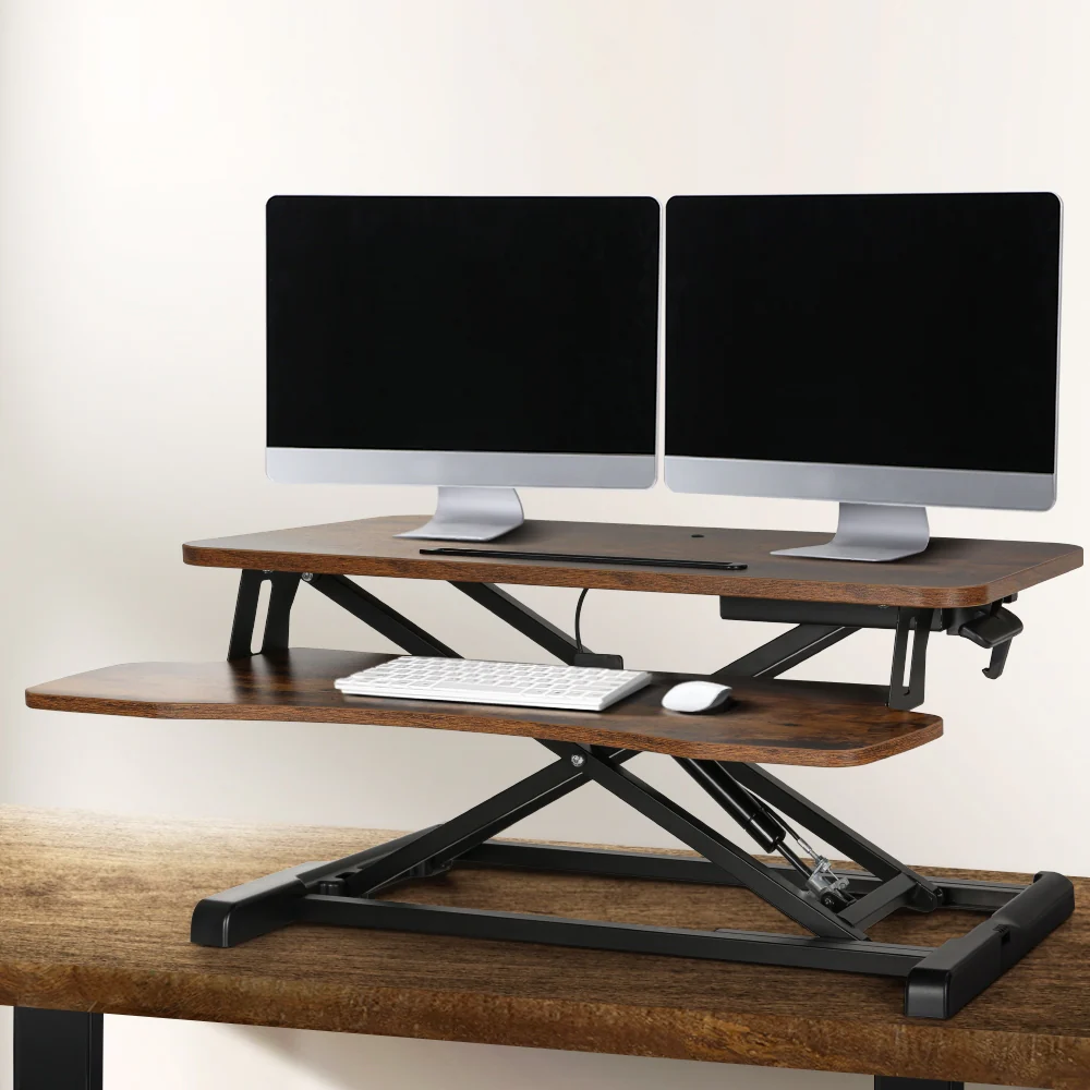 Artiss Standing Desk Riser Height Adjustable Rustic Brown 80cm - Nurns