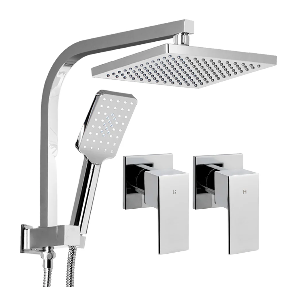 8'' Rain Shower Head Set Handheld Square High Pressure wins Tap - Chrome - Nurns