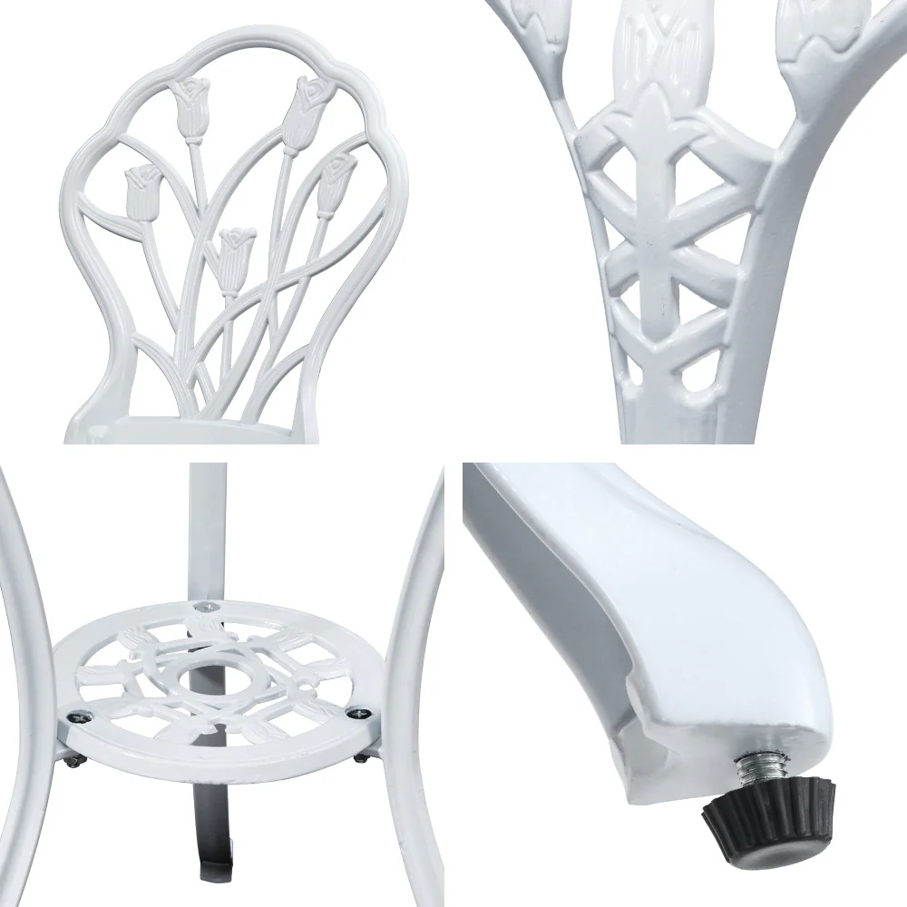 Ciaran 2-Seater Cast Aluminium Table Chair Patio 3-Piece Outdoor Setting - White - Nurns